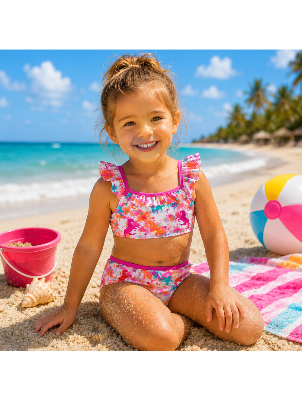 dot & ZAZZ Girls Unicorn Bathing Suit 2 PC Swim Pink Orange Green Beach Summer 4